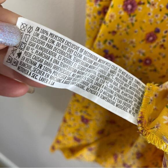 Forever 21 Yellow Floral Spaghetti Strap Cami Tank Top Size L Boho Summer - Picture 7 of 8
